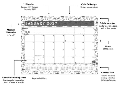 2026 - 2027 Student Calendar/Planner for 3-Ring Binder, Desk, or Wall - Black&White -v030