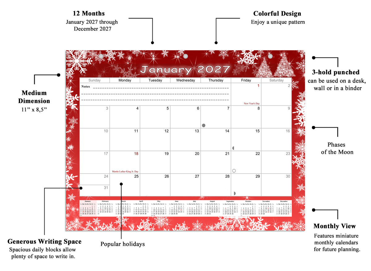 2026 - 2027 Student Calendar/Planner for 3-Ring Binder, Desk, or Wall - v029