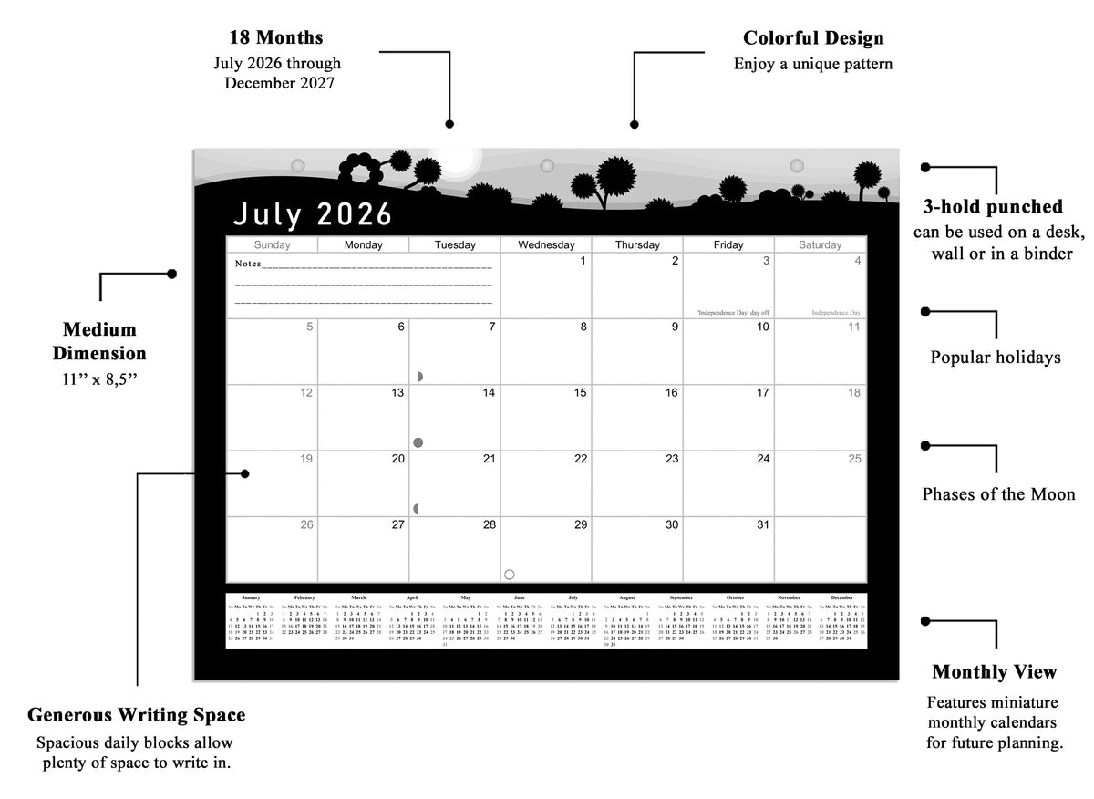 2026 - 2027 Student Calendar/Planner for 3-Ring Binder, Desk, or Wall - v015