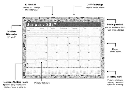 2026 - 2027 Student Calendar/Planner for 3-Ring Binder, Desk, or Wall - B&W v020