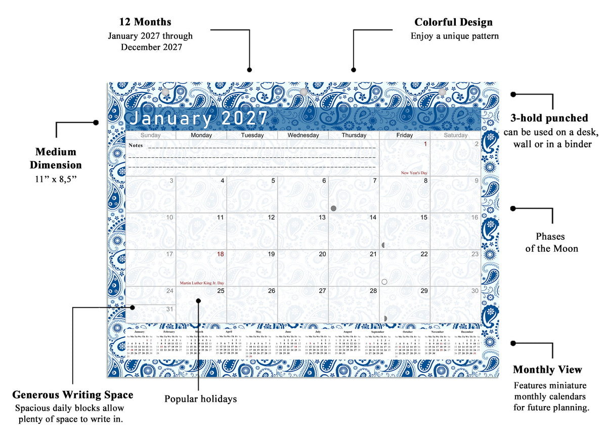 2026 - 2027 Student Calendar/Planner for 3-Ring Binder, Desk, or Wall - v021