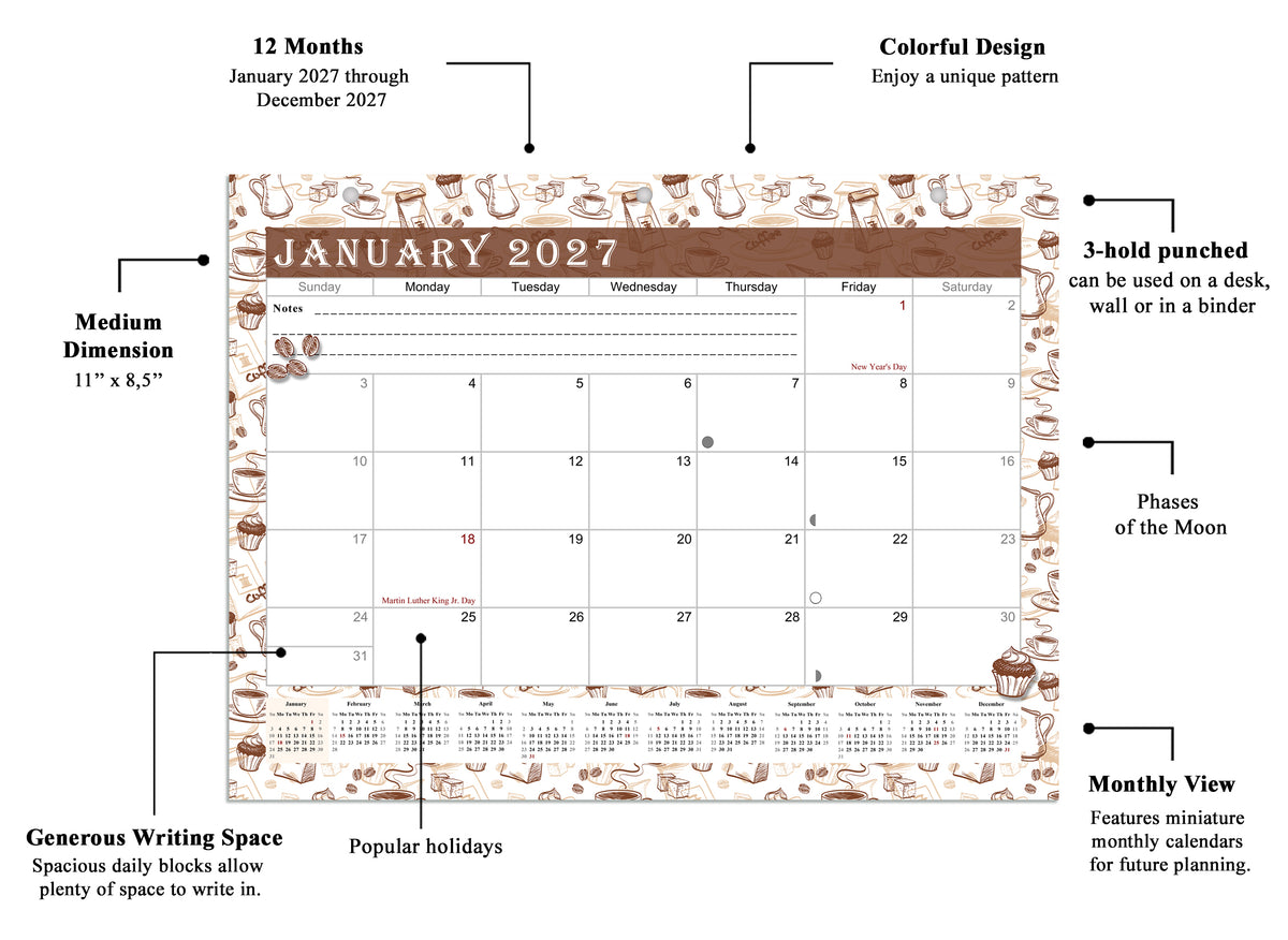 2026 - 2027 Student Calendar/Planner for 3-Ring Binder, Desk, or Wall - v030