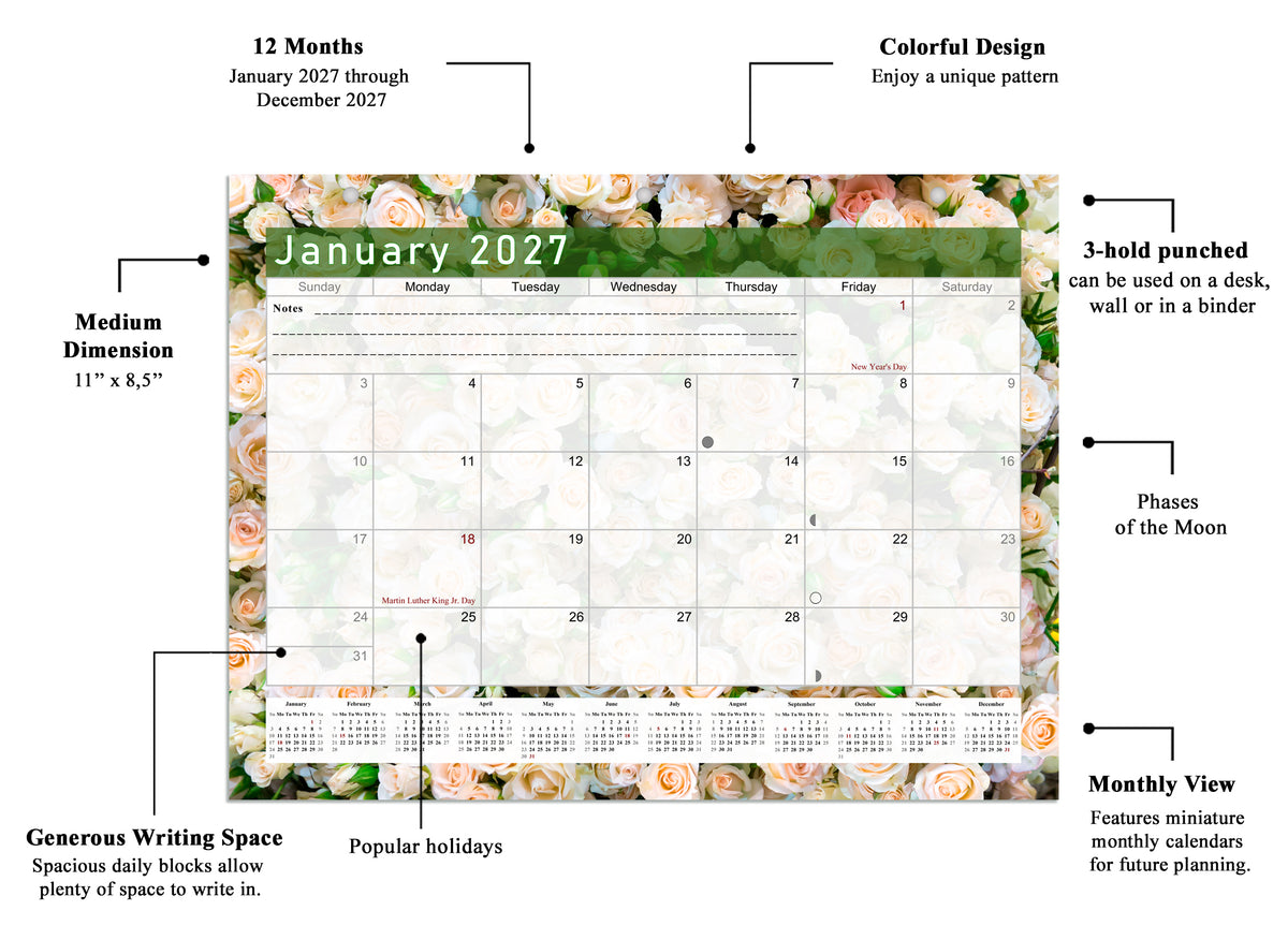 2026 - 2027 Student Calendar/Planner for 3-Ring Binder, Desk, or Wall - v023