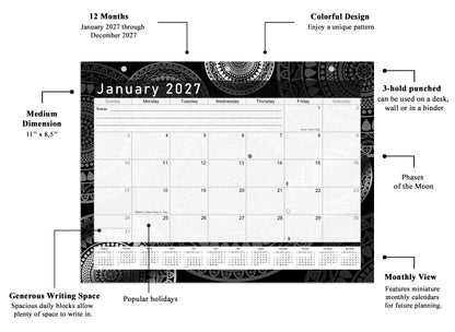 2026 - 2027 Student Calendar/Planner for 3-Ring Binder, Desk, or Wall - Black&White -v012
