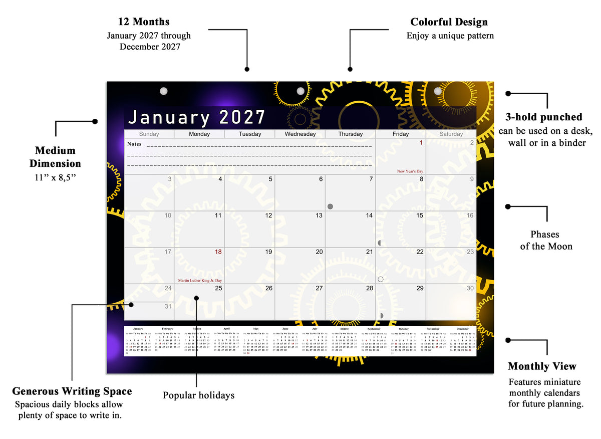 2026 - 2027 Student Calendar/Planner for 3-Ring Binder, Desk, or Wall - v009