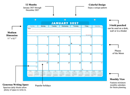 2026 - 2027 Student Calendar/Planner for 3-Ring Binder, Desk, or Wall - v007