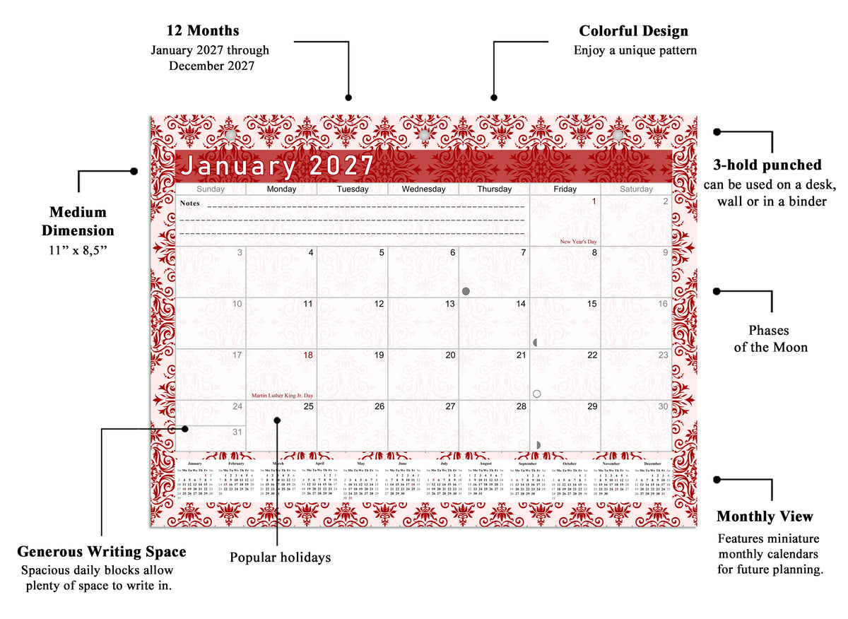 2026 - 2027 Student Calendar/Planner for 3-Ring Binder, Desk, or Wall - v005