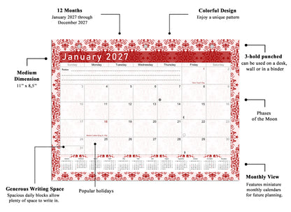2026 - 2027 Student Calendar/Planner for 3-Ring Binder, Desk, or Wall - v005