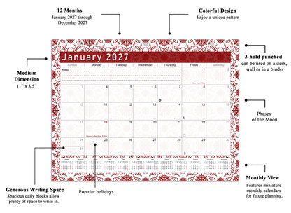 2026 - 2027 Student Calendar/Planner for 3-Ring Binder, Desk, or Wall - v014