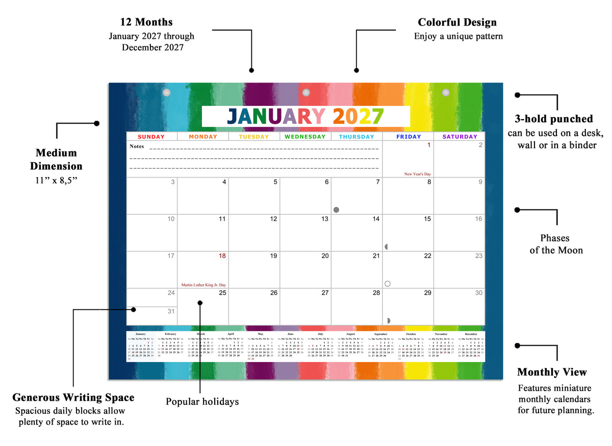 2026 - 2027 Student Calendar/Planner for 3-Ring Binder, Desk, or Wall - v027
