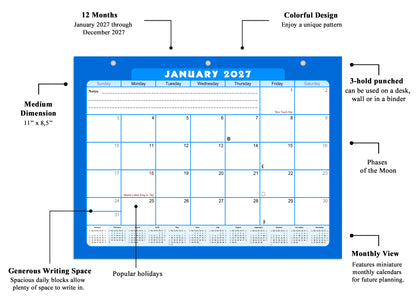 2026 - 2027 Student Calendar/Planner for 3-Ring Binder, Desk, or Wall - v006