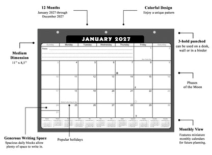 2026 - 2027 Student Calendar/Planner for 3-Ring Binder, Desk, or Wall - v031