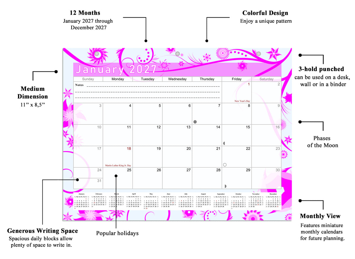 2026 - 2027 Student Calendar/Planner for 3-Ring Binder, Desk, or Wall - v010