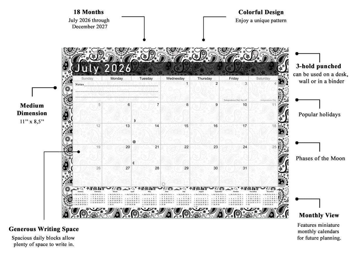 2026 - 2027 Student Calendar/Planner for 3-Ring Binder, Desk, or Wall - v011