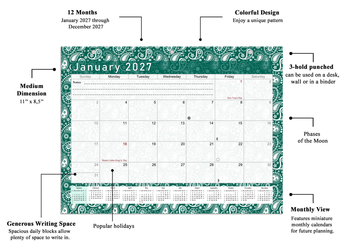 2026 - 2027 Student Calendar/Planner for 3-Ring Binder, Desk, or Wall - v024