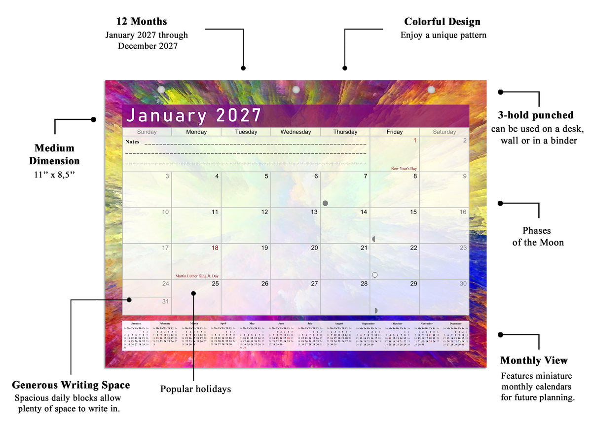2026 - 2027 Student Calendar/Planner for 3-Ring Binder, Desk, or Wall - v026