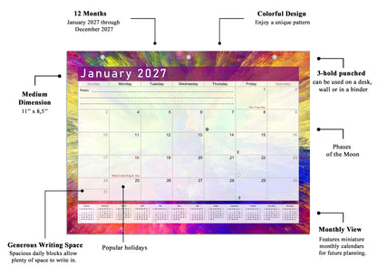 2026 - 2027 Student Calendar/Planner for 3-Ring Binder, Desk, or Wall - v026