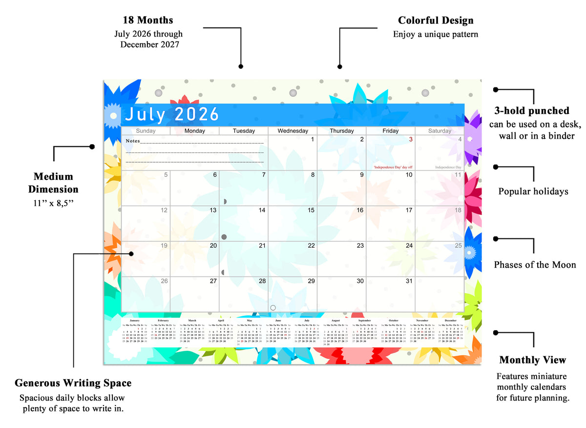 2026 - 2027 Student Calendar/Planner for 3-Ring Binder, Desk, or Wall - v001