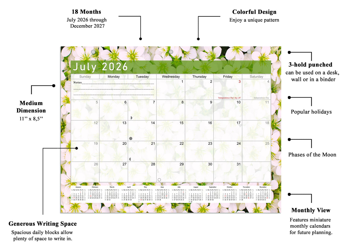 2026 - 2027 Student Calendar/Planner for 3-Ring Binder, Desk, or Wall - v023