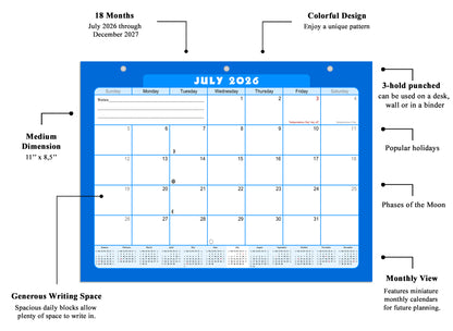 2026 - 2027 Student Calendar/Planner for 3-Ring Binder, Desk, or Wall - v006