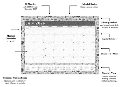 2026 - 2027 Student Calendar/Planner for 3-Ring Binder, Desk, or Wall - B&W v020