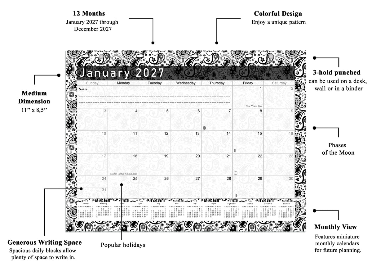2026 - 2027 Student Calendar/Planner for 3-Ring Binder, Desk, or Wall - v011