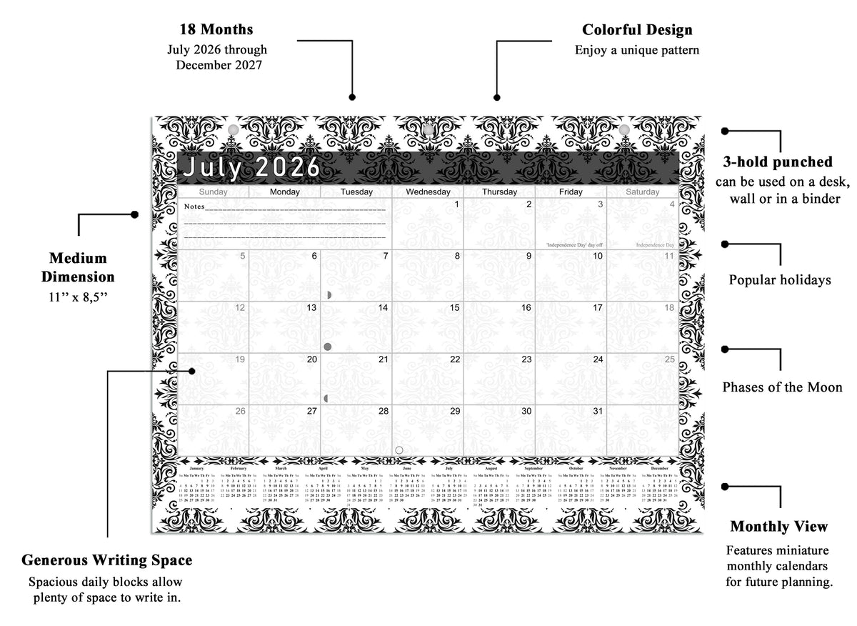 2026 - 2027 Student Calendar/Planner for 3-Ring Binder, Desk, or Wall - v008