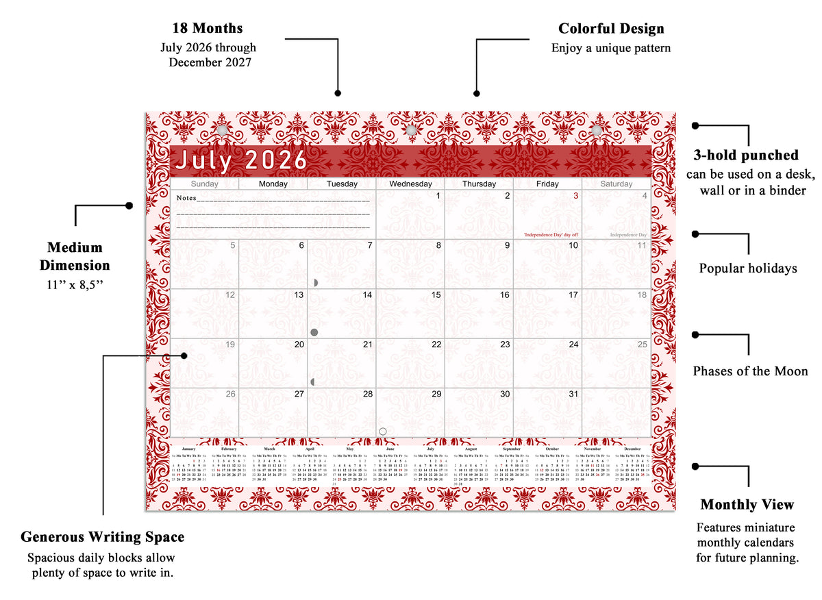 2026 - 2027 Student Calendar/Planner for 3-Ring Binder, Desk, or Wall - v005