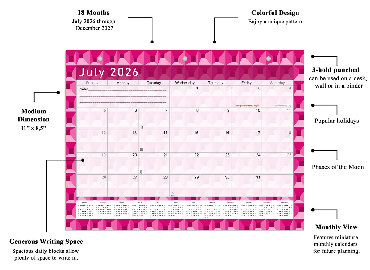 2026 - 2027 Student Calendar/Planner for 3-Ring Binder, Desk, or Wall - v003