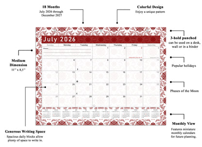 2026 - 2027 Student Calendar/Planner for 3-Ring Binder, Desk, or Wall - v014