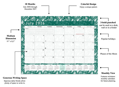 2026 - 2027 Student Calendar/Planner for 3-Ring Binder, Desk, or Wall - v024