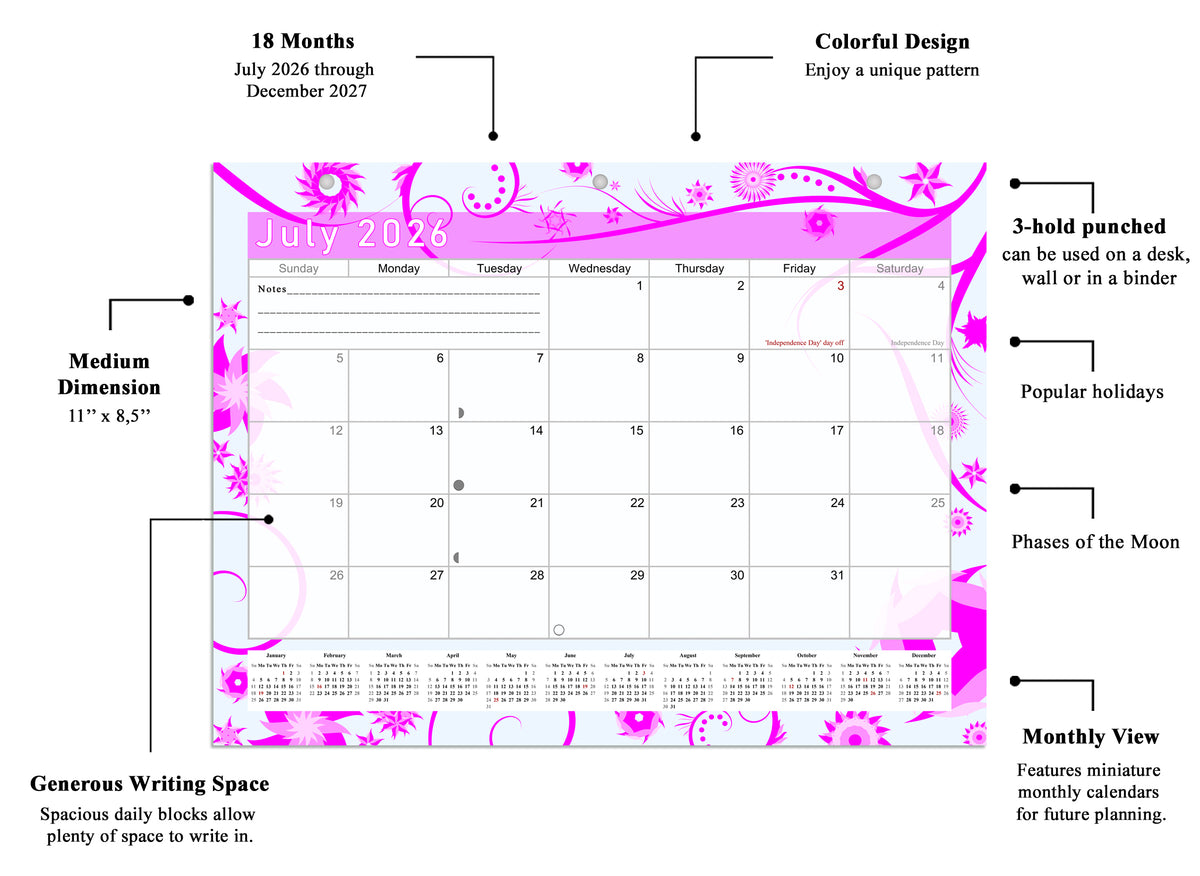 2026 - 2027 Student Calendar/Planner for 3-Ring Binder, Desk, or Wall - v010