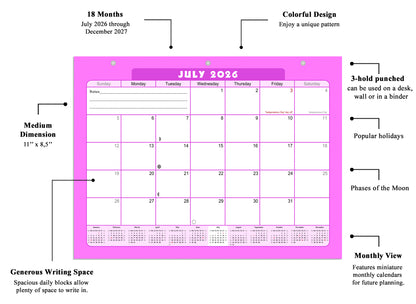 2026 - 2027 Student Calendar/Planner for 3-Ring Binder, Desk, or Wall - v007