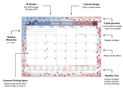 2026 - 2027 Student Calendar/Planner for 3-Ring Binder, Desk, or Wall - v029
