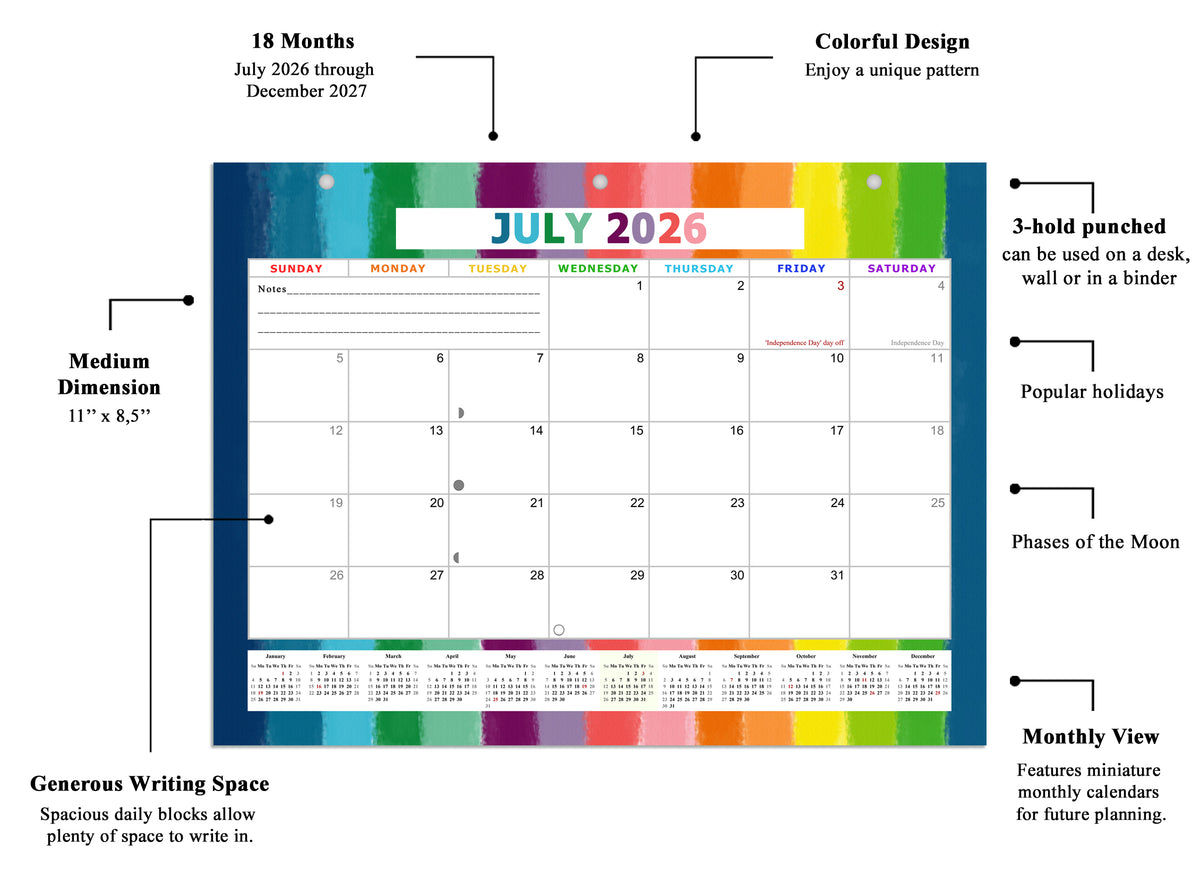 2026 - 2027 Student Calendar/Planner for 3-Ring Binder, Desk, or Wall - v027