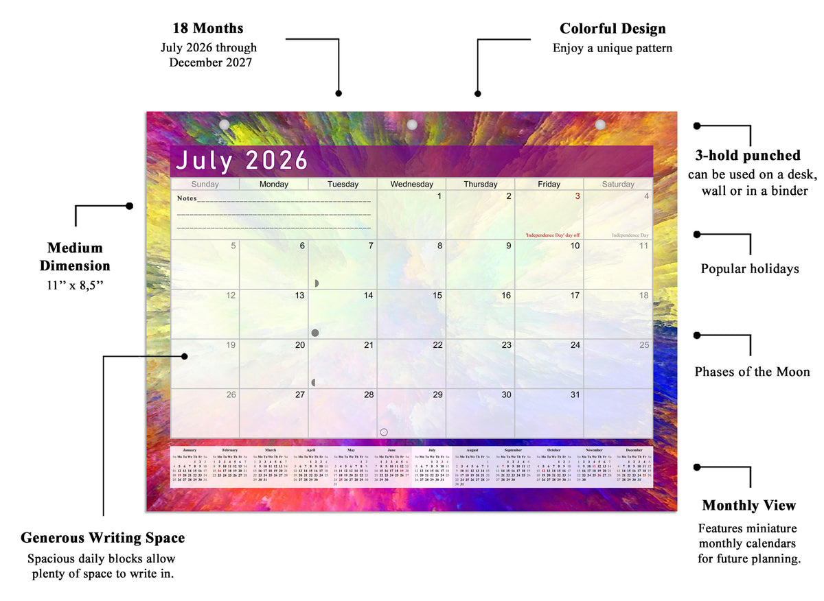 2026 - 2027 Student Calendar/Planner for 3-Ring Binder, Desk, or Wall - v026