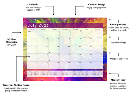 2026 - 2027 Student Calendar/Planner for 3-Ring Binder, Desk, or Wall - v026