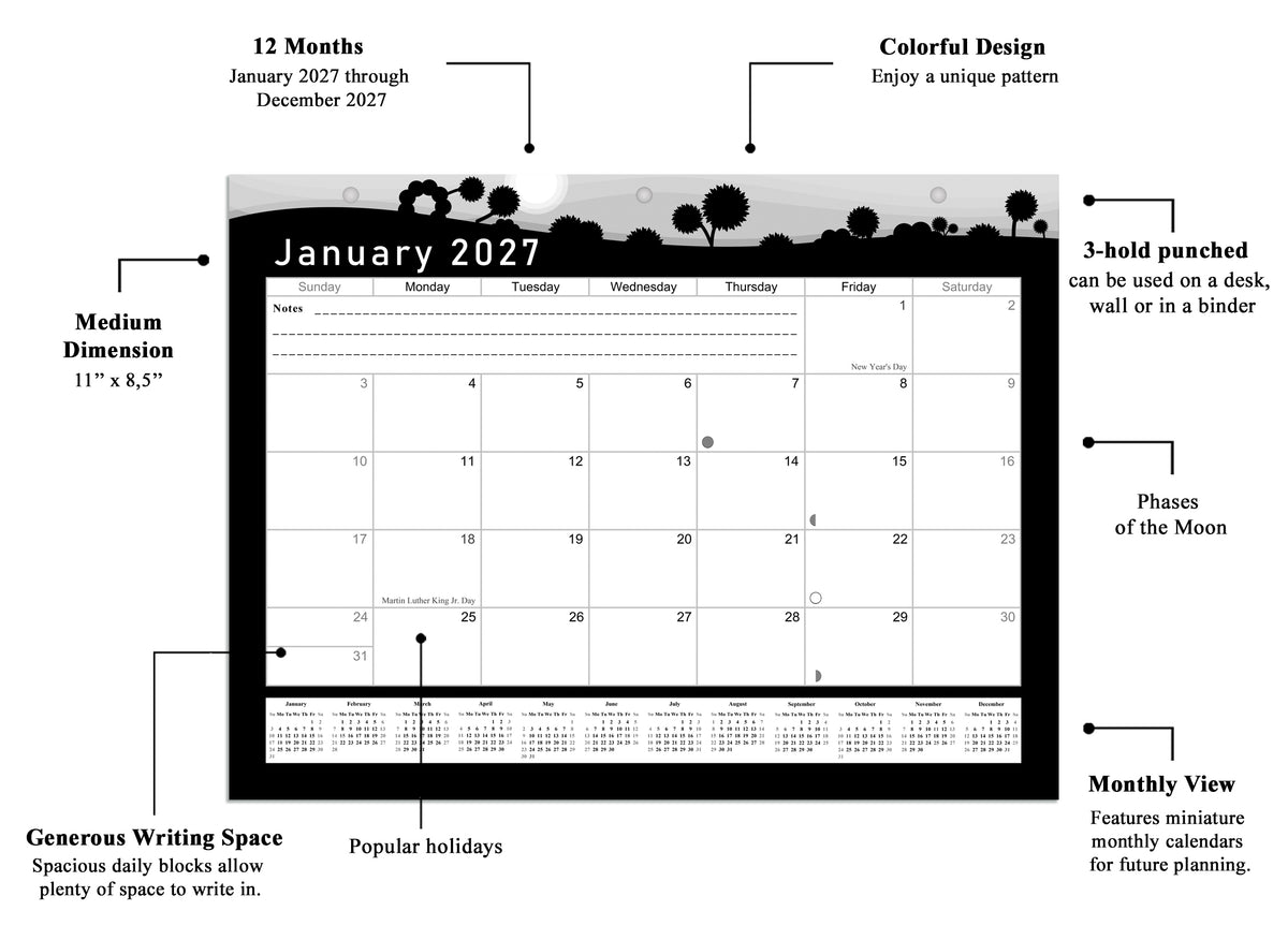 2026 - 2027 Student Calendar/Planner for 3-Ring Binder, Desk, or Wall - v015