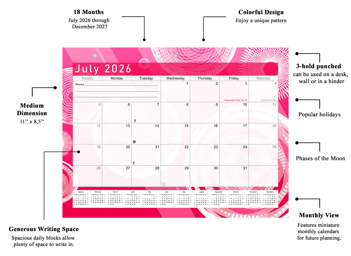 2026 - 2027 Student Calendar/Planner for 3-Ring Binder, Desk, or Wall - v002
