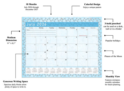 2026 - 2027 Student Calendar/Planner for 3-Ring Binder, Desk, or Wall - v018