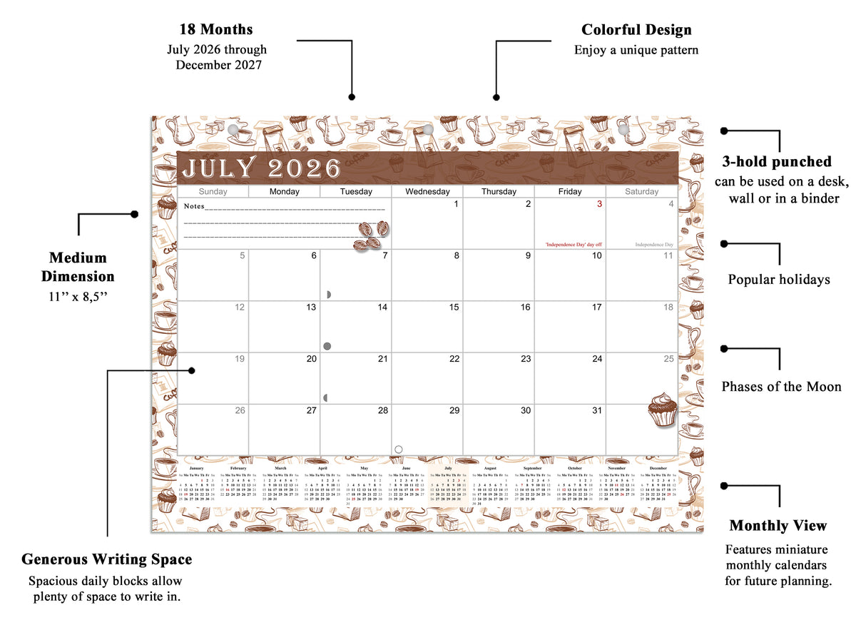 2026 - 2027 Student Calendar/Planner for 3-Ring Binder, Desk, or Wall - v030