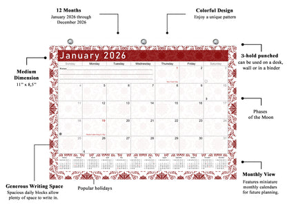 2025 - 2026 Student Calendar/Planner for 3-Ring Binder, Desk, or Wall - v014