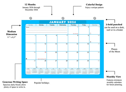 2025 - 2026 Student Calendar/Planner for 3-Ring Binder, Desk, or Wall - v007