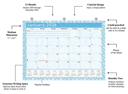 2025 - 2026 Student Calendar/Planner for 3-Ring Binder, Desk, or Wall - v018