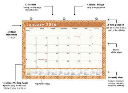 2025 - 2026 Student Calendar/Planner for 3-Ring Binder, Desk, or Wall - v025
