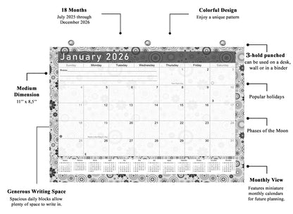 2025 - 2026 Student Calendar/Planner for 3-Ring Binder, Desk, or Wall - B&W v020