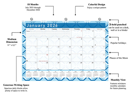 2025 - 2026 Student Calendar/Planner for 3-Ring Binder, Desk, or Wall - v004