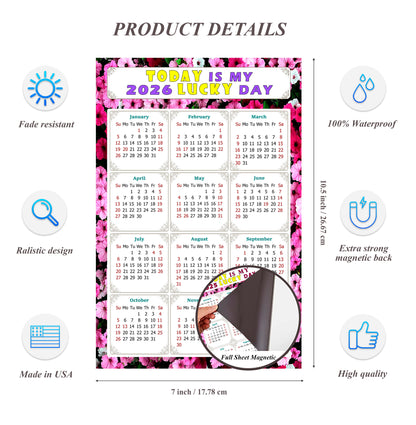 2026 Magnetic Calendar - Calendar Magnets - Today is my Lucky Day - (Fade, Tear, and Water Resistant) - Themed 027