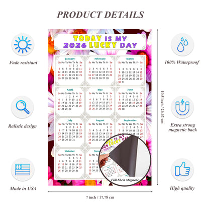 2026 Magnetic Calendar - Calendar Magnets - Today is my Lucky Day - (Fade, Tear, and Water Resistant) - Themed 032
