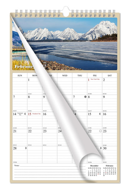 2026 - 2027 Wall Calendar Spiral-bound Twin-Wire Binding - 18 Months Planner - Large Ruled Blocks with Julian Dates - (National Parks)